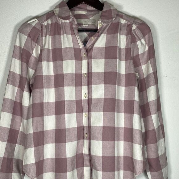 NWT The Loft Mauve Checkered Long Sleeve Button Up Flannel Shirt - Picture 11 of 12